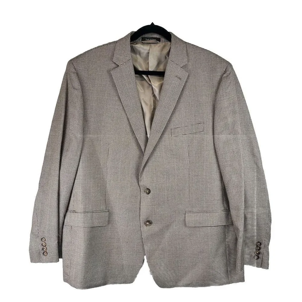 Ralph Lauren LRL 48R Houndstooth Plaid Blazer Men Light Brown Sport Coat  Career